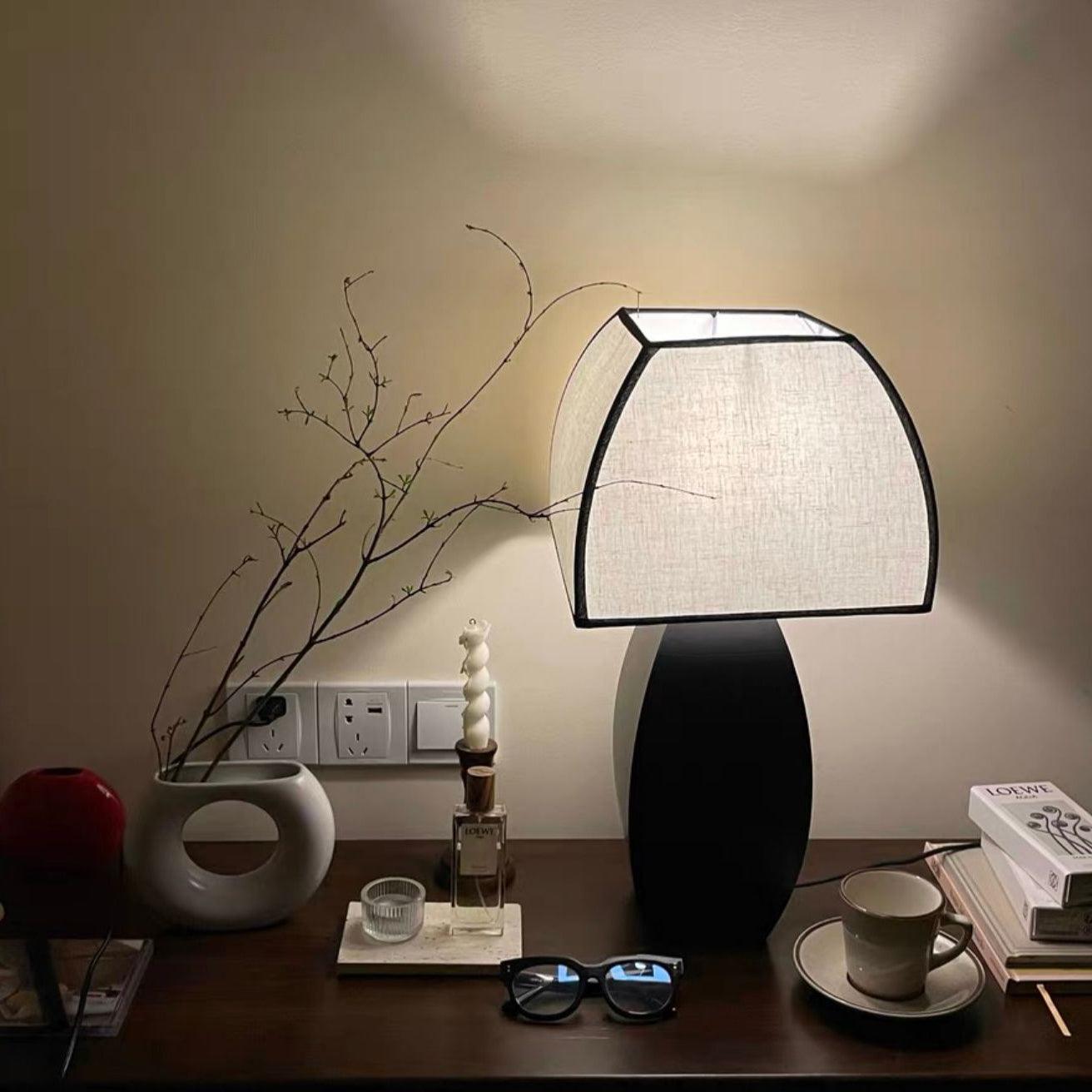 Javier Black Table Lamp | Metal & Fabric | Black & White Shade