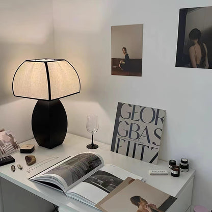 Javier Black Table Lamp | Metal & Fabric | Black & White Shade