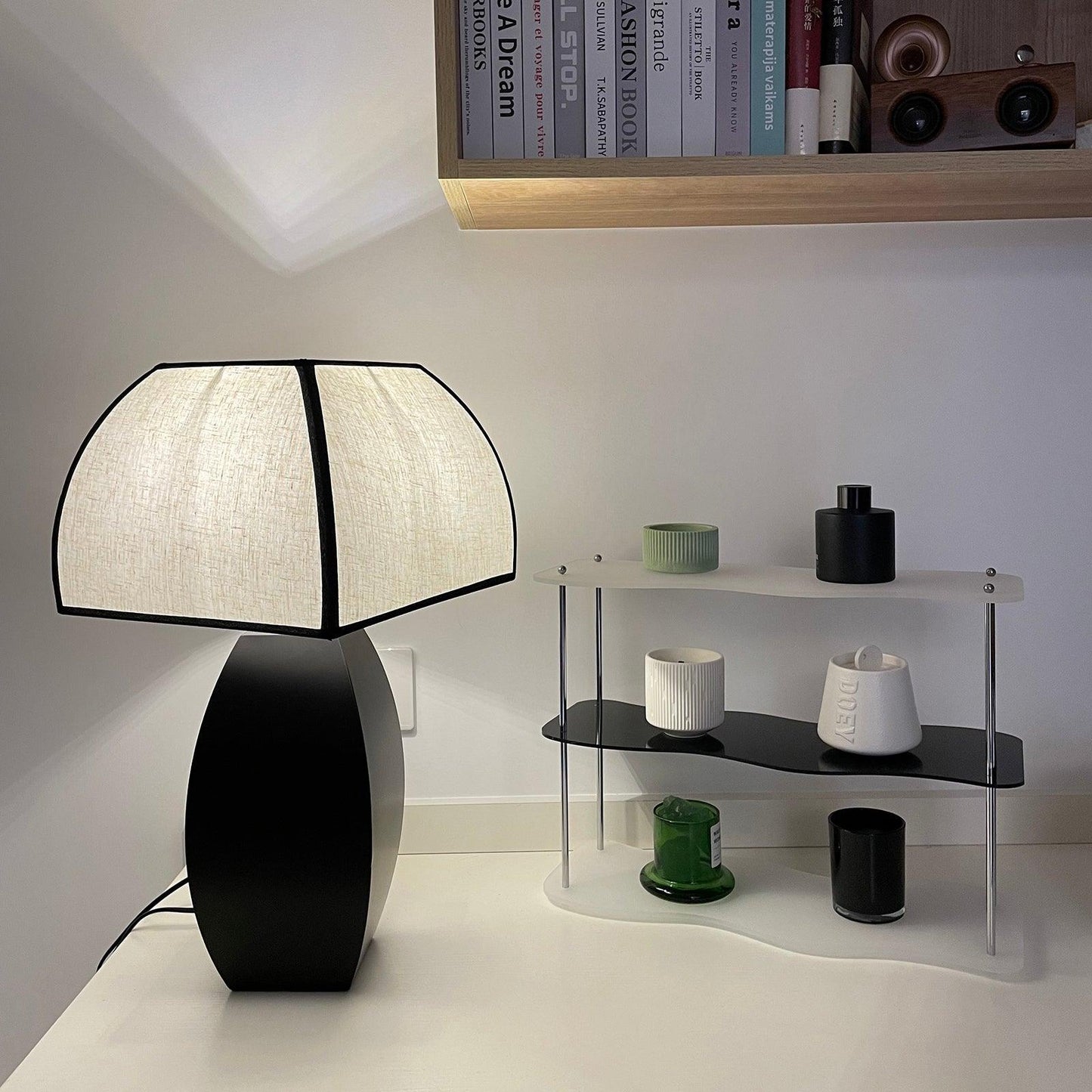 Javier Black Table Lamp | Metal & Fabric | Black & White Shade