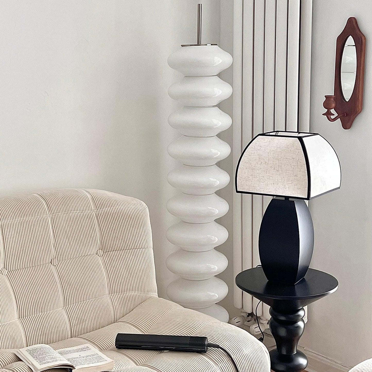 Javier Black Table Lamp | Metal & Fabric | Black & White Shade
