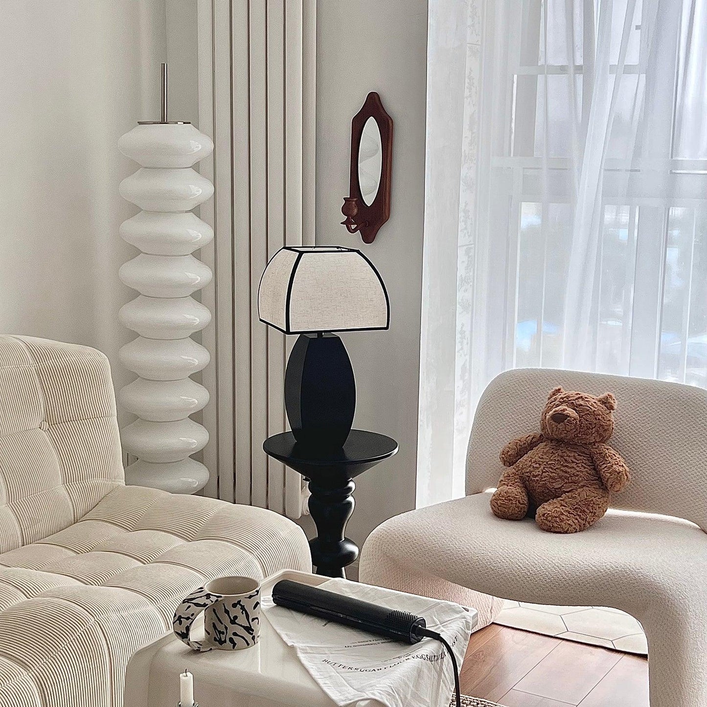 Javier Black Table Lamp | Metal & Fabric | Black & White Shade