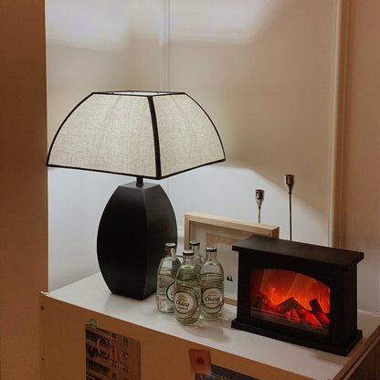 Javier Black Table Lamp | Metal & Fabric | Black & White Shade