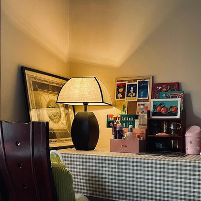Javier Black Table Lamp | Metal & Fabric | Black & White Shade