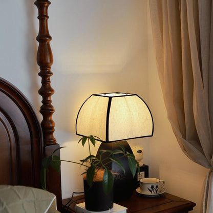 Javier Black Table Lamp | Metal & Fabric | Black & White Shade