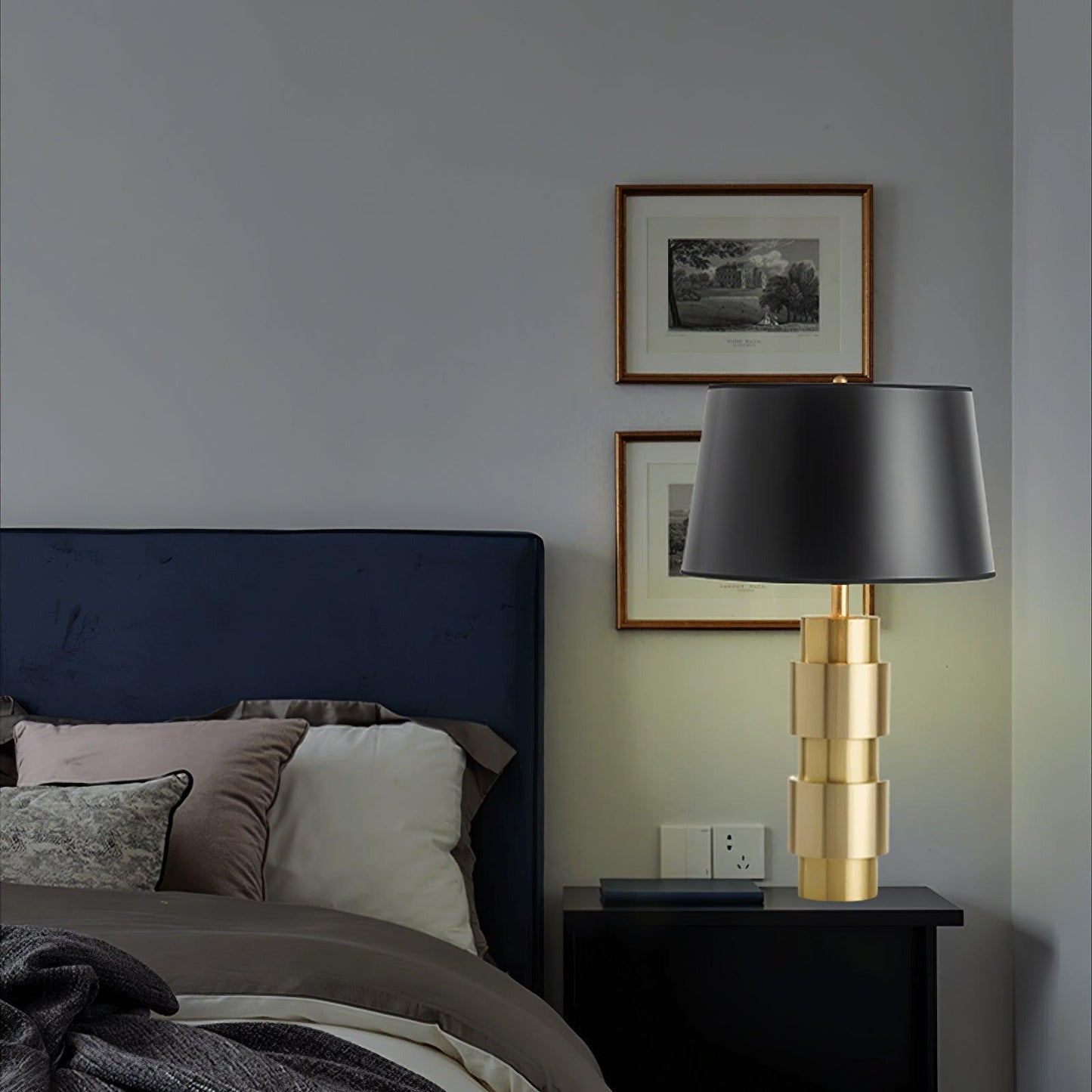 Jean Cylinder Table Lamp | Gold Metal & Fabric | Black Shade