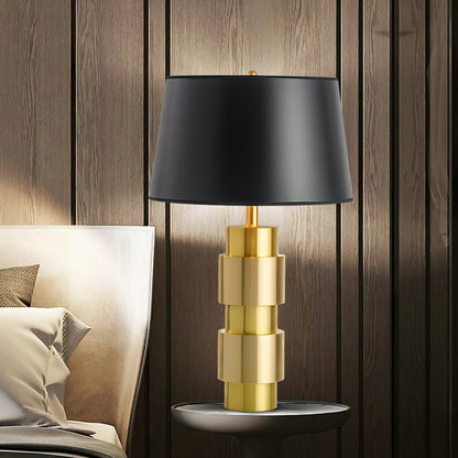 Jean Cylinder Table Lamp | Gold Metal & Fabric | Black Shade