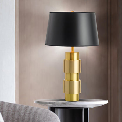 Jean Cylinder Table Lamp | Gold Metal & Fabric | Black Shade