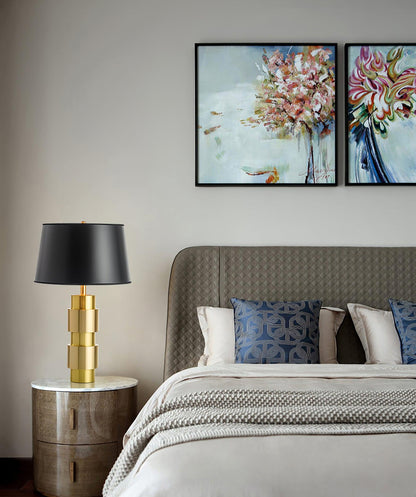 Jean Cylinder Table Lamp | Gold Metal & Fabric | Black Shade