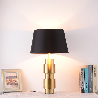 Jean Cylinder Table Lamp | Gold Metal & Fabric | Black Shade