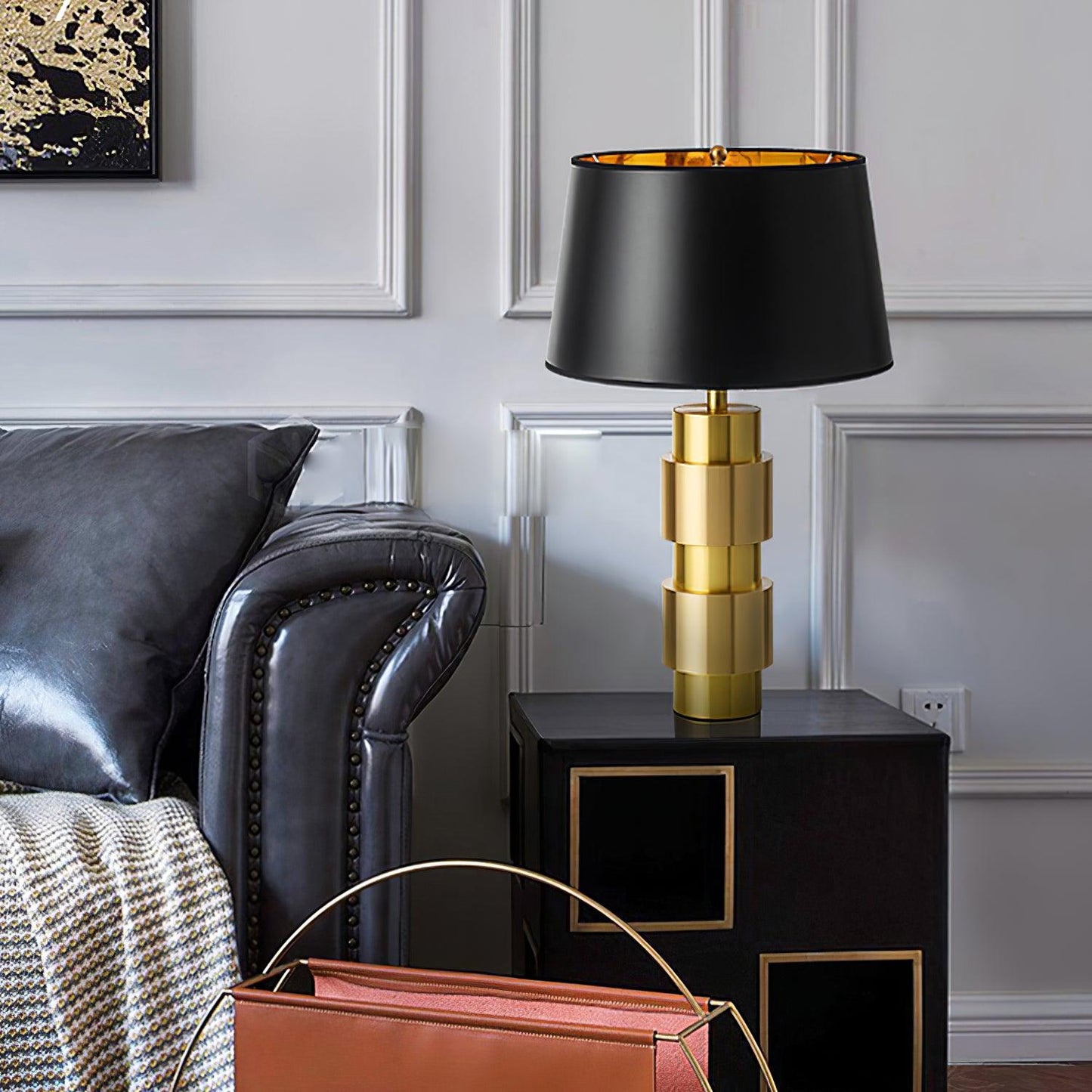 Jean Cylinder Table Lamp | Gold Metal & Fabric | Black Shade