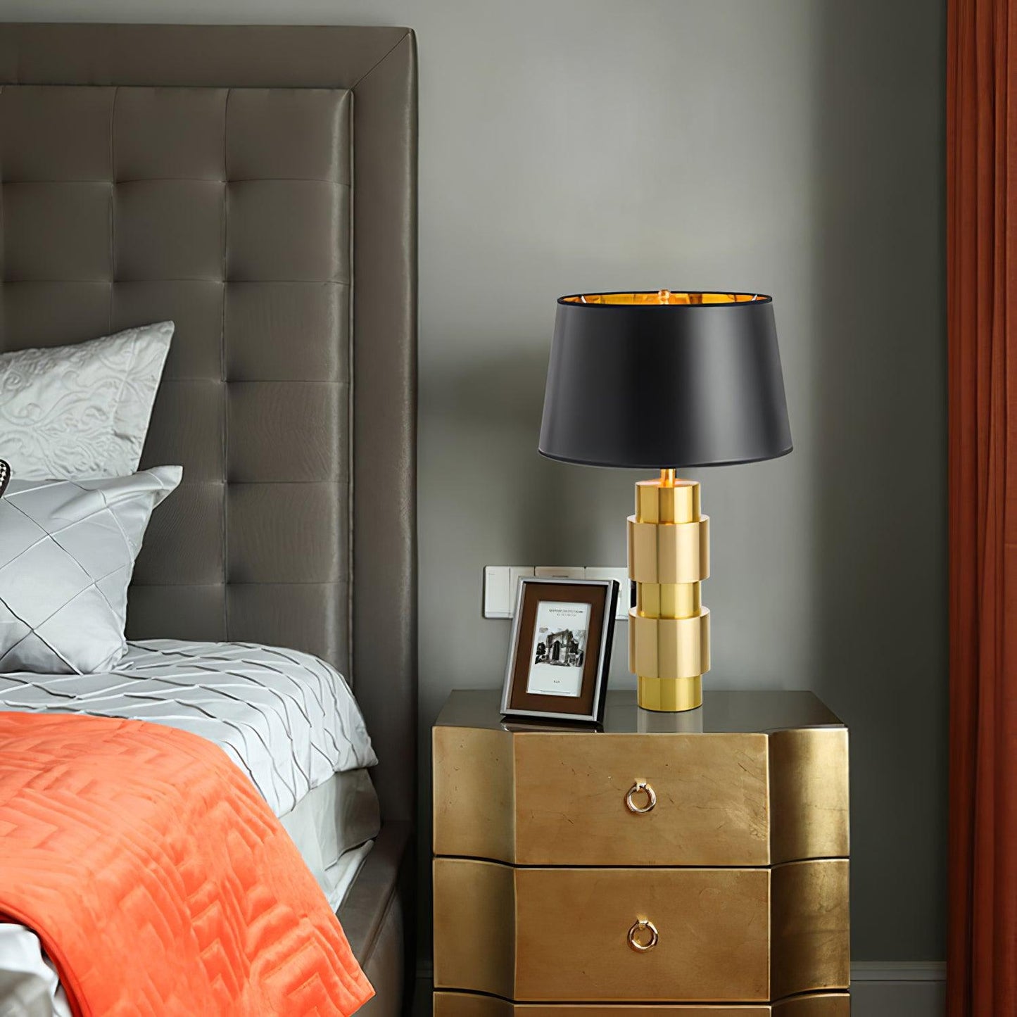 Jean Cylinder Table Lamp | Gold Metal & Fabric | Black Shade