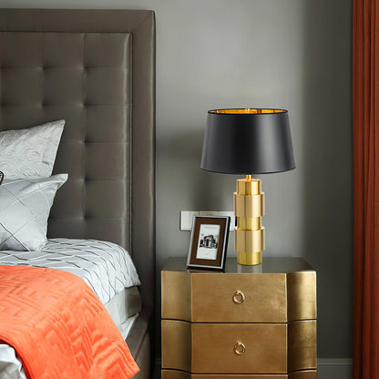 Jean Cylinder Table Lamp | Gold Metal & Fabric | Black Shade