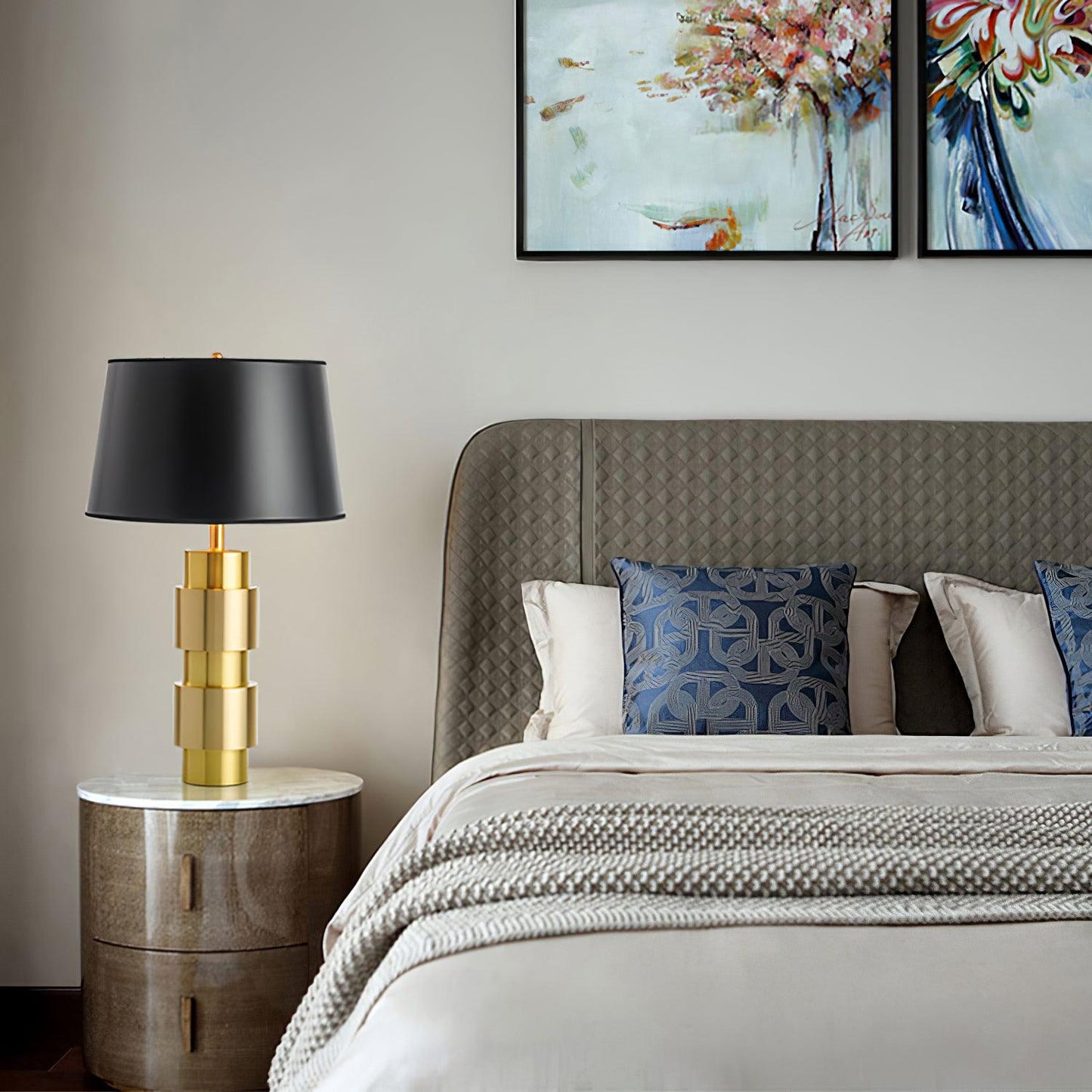 Jean Cylinder Table Lamp | Gold Metal & Fabric | Black Shade