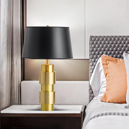 Jean Cylinder Table Lamp | Gold Metal & Fabric | Black Shade