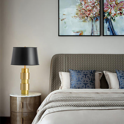 Jean Cylinder Table Lamp | Gold Metal & Fabric | Black Shade