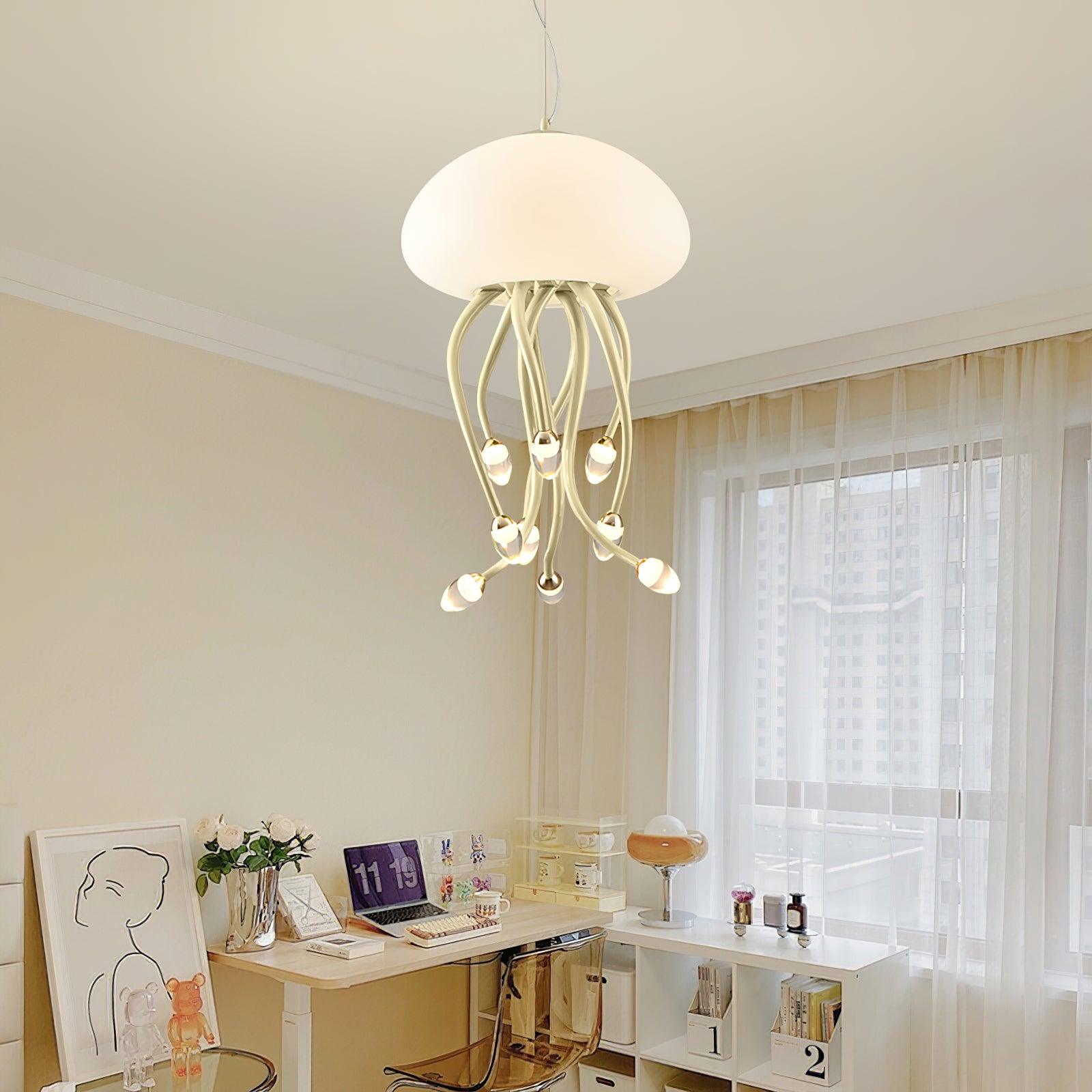 Jellyfish Pendant Lamp | Iron & Acrylic | Yellow/Green, 6+1 Heads