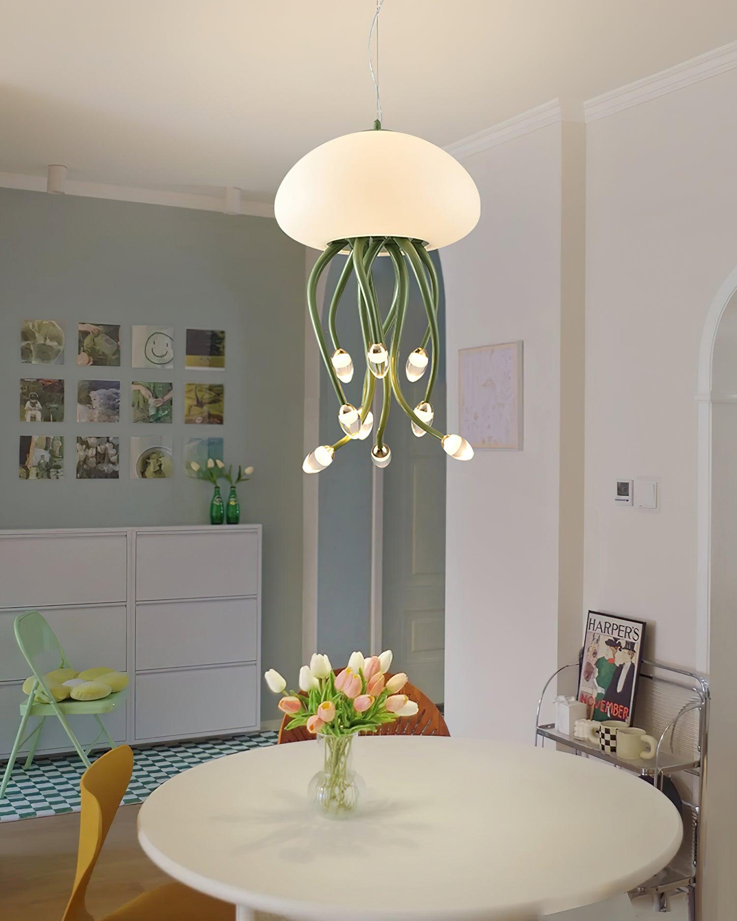 Jellyfish Pendant Lamp | Iron & Acrylic | Yellow/Green, 6+1 Heads