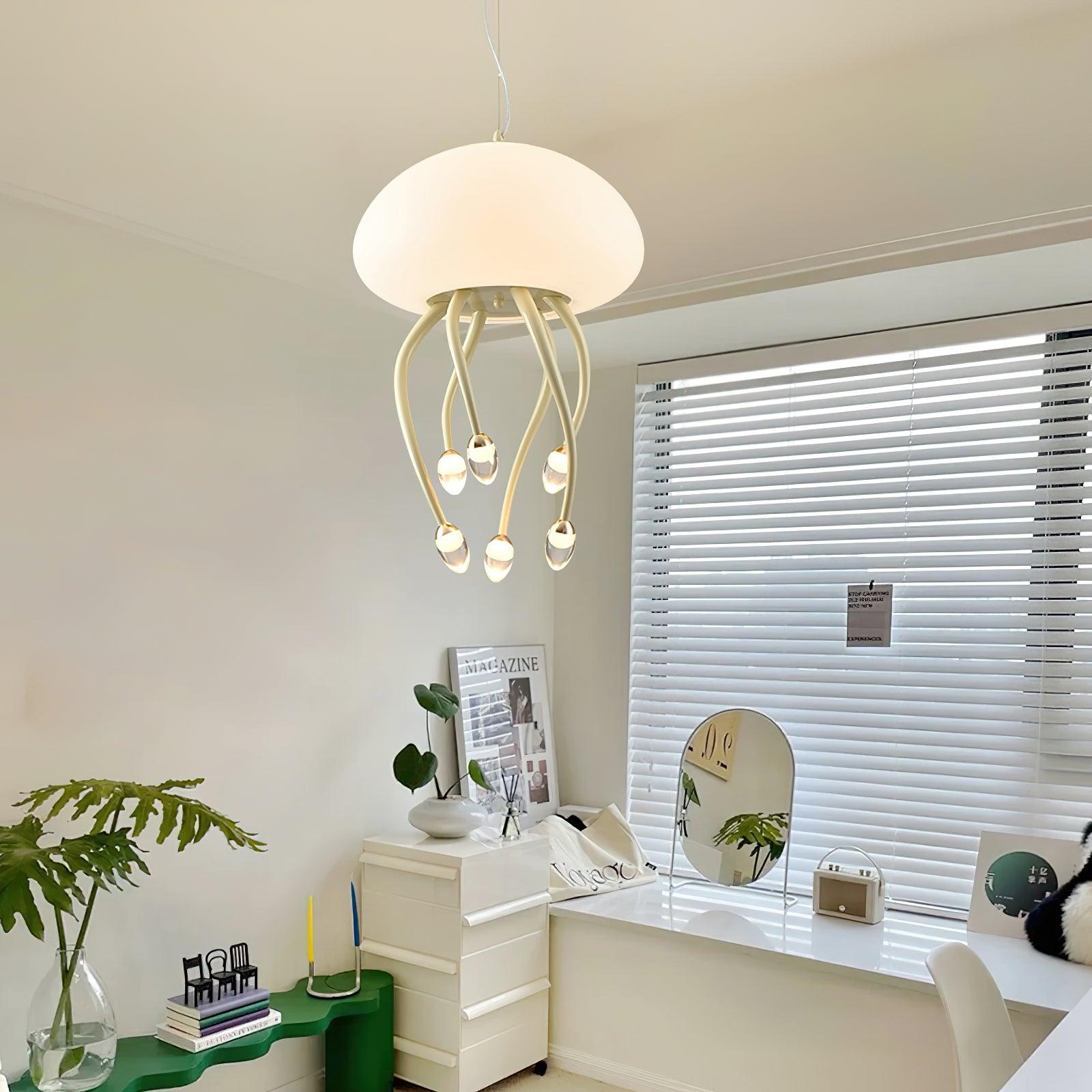 Jellyfish Pendant Lamp | Iron & Acrylic | Yellow/Green, 6+1 Heads