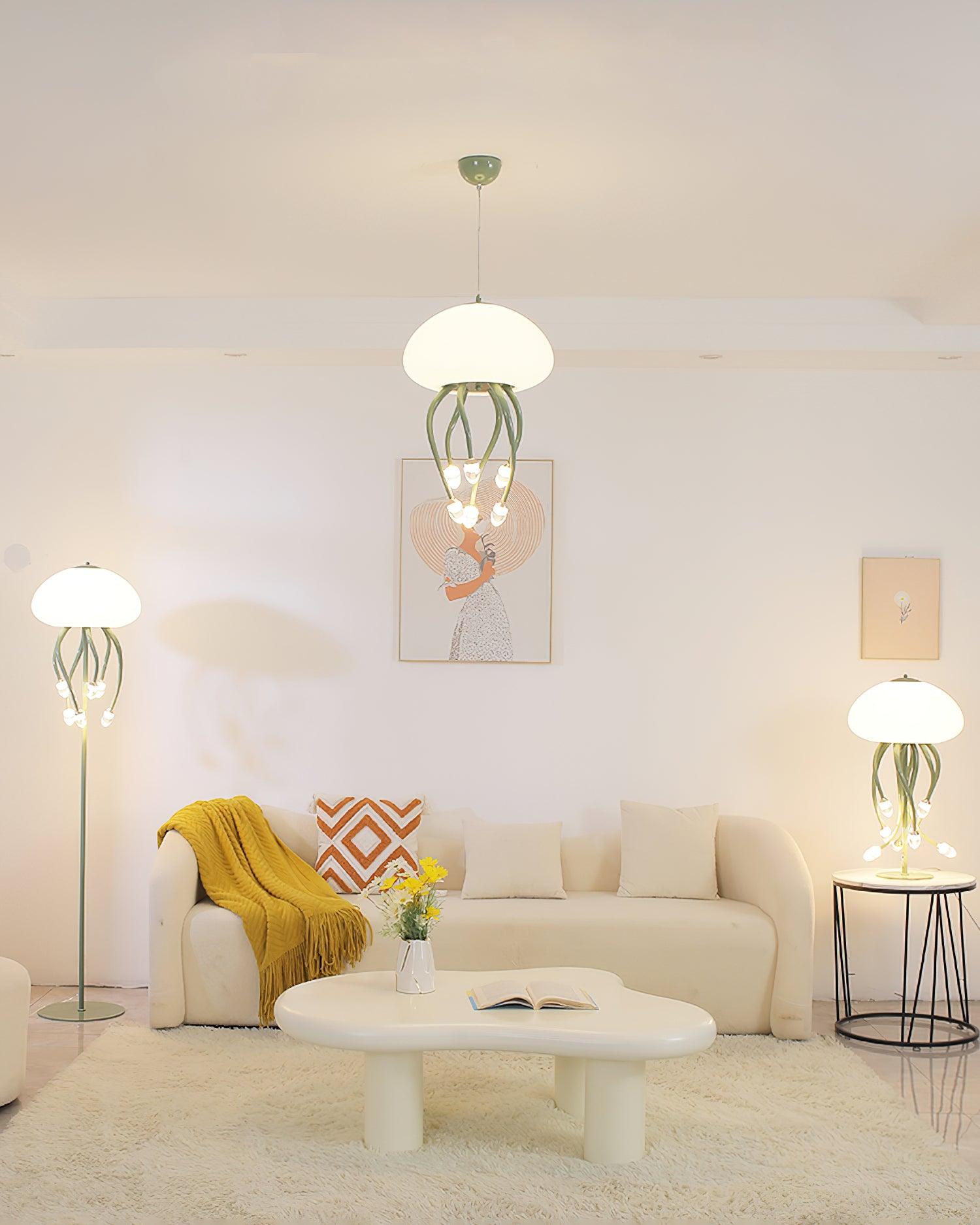 Jellyfish Pendant Lamp | Iron & Acrylic | Yellow/Green, 6+1 Heads