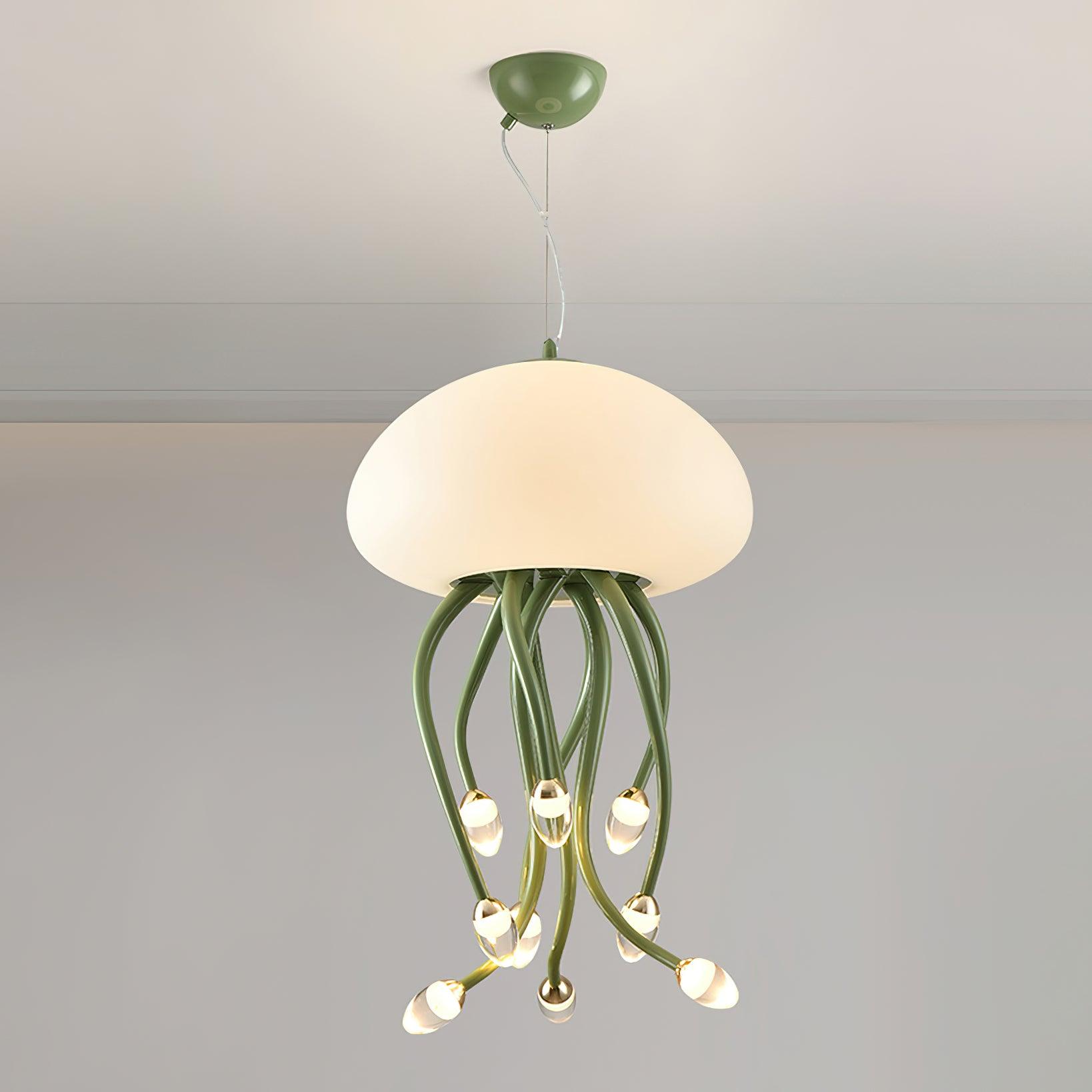 Jellyfish Pendant Lamp | Iron & Acrylic | Yellow/Green, 6+1 Heads