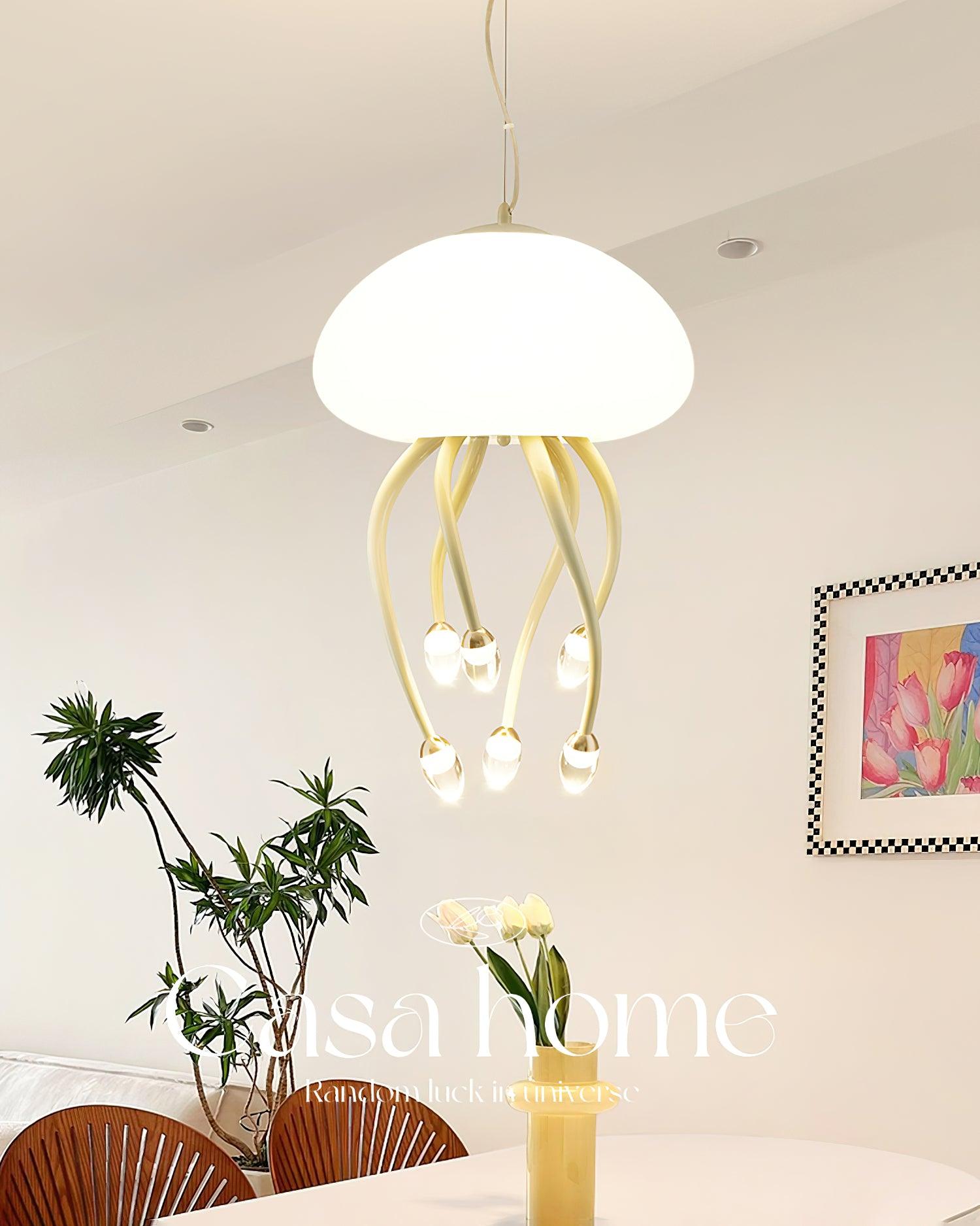 Jellyfish Pendant Lamp | Iron & Acrylic | Yellow/Green, 6+1 Heads