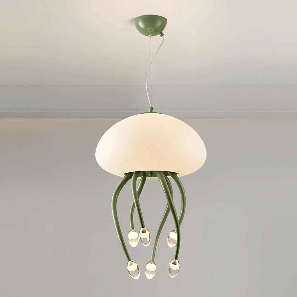 Jellyfish Pendant Lamp | Iron & Acrylic | Yellow/Green, 6+1 Heads