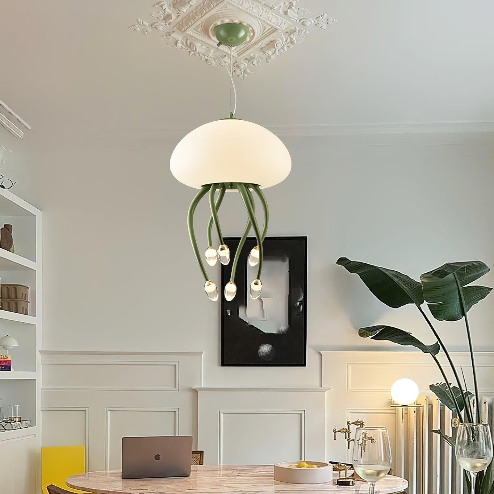 Jellyfish Pendant Lamp | Iron & Acrylic | Yellow/Green, 6+1 Heads