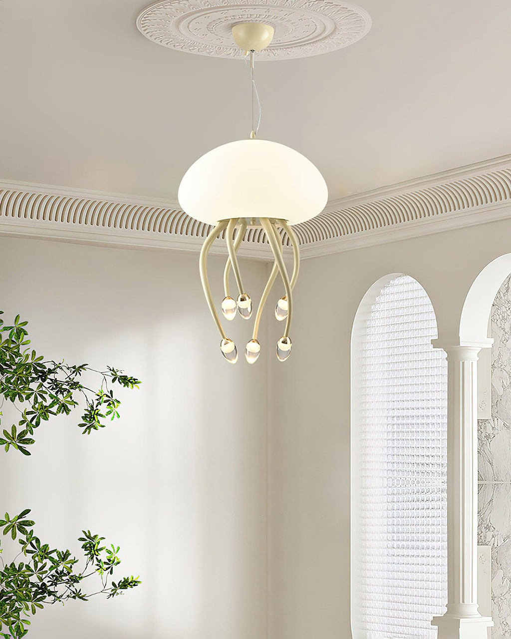Jellyfish Pendant Lamp | Iron & Acrylic | Yellow/Green, 6+1 Heads