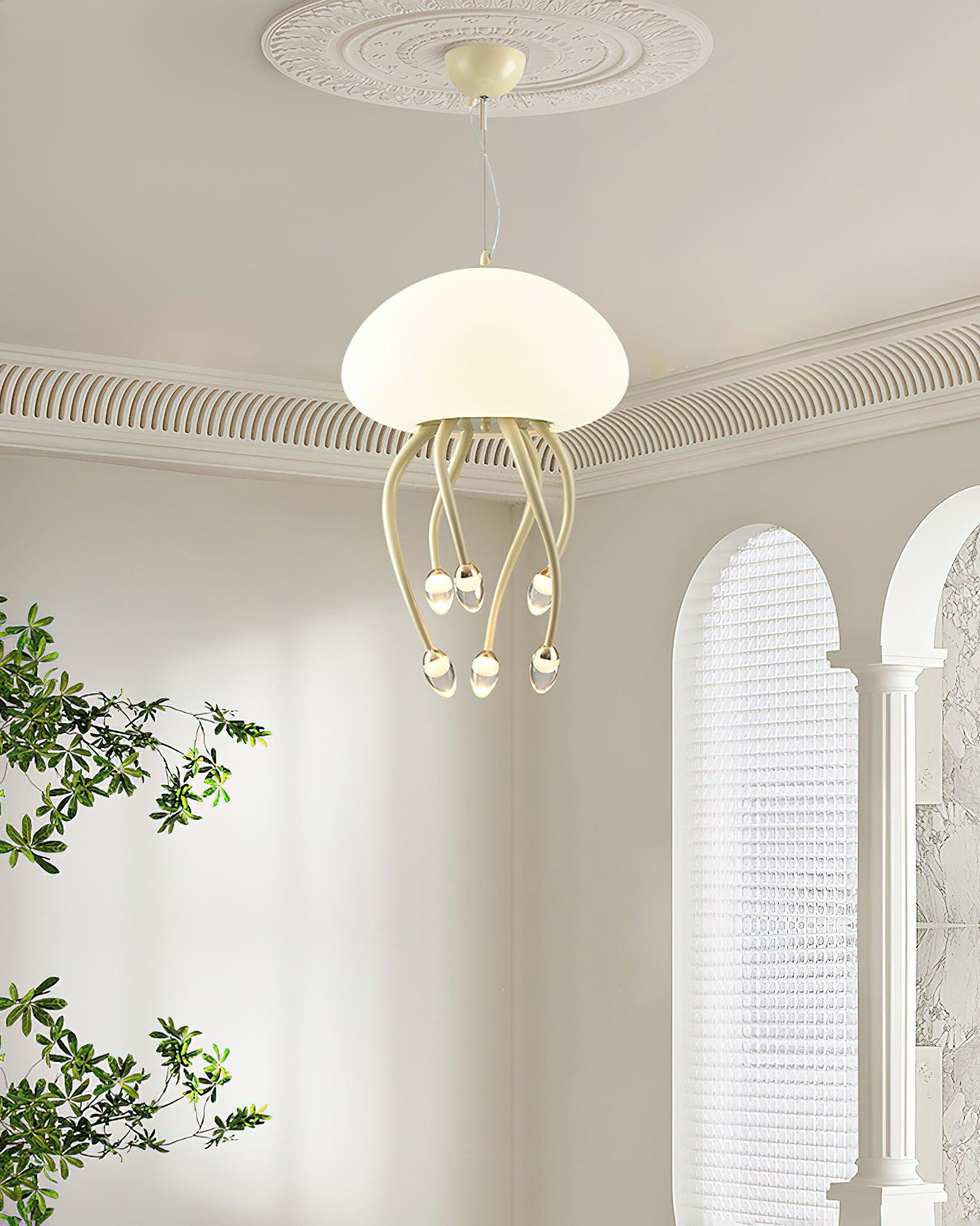 Jellyfish Pendant Lamp | Iron & Acrylic | Yellow/Green, 6+1 Heads