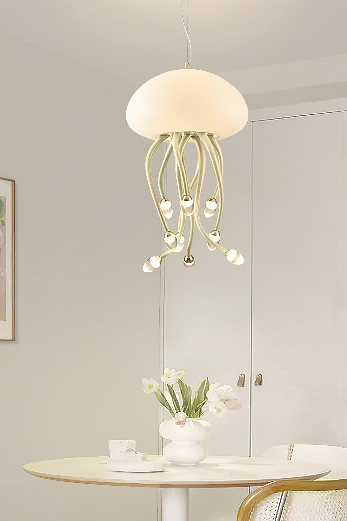 Jellyfish Pendant Lamp | Iron & Acrylic | Yellow/Green, 6+1 Heads