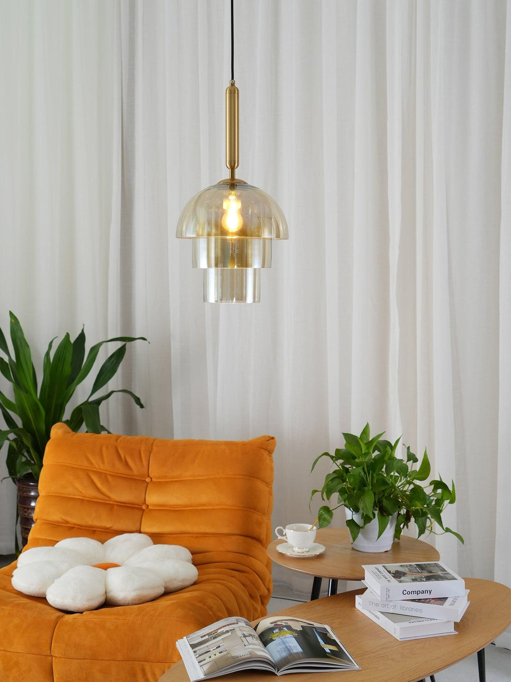 Jolly Pendant Lamp | Gold Iron & Cognac Glass | 25cm Diameter