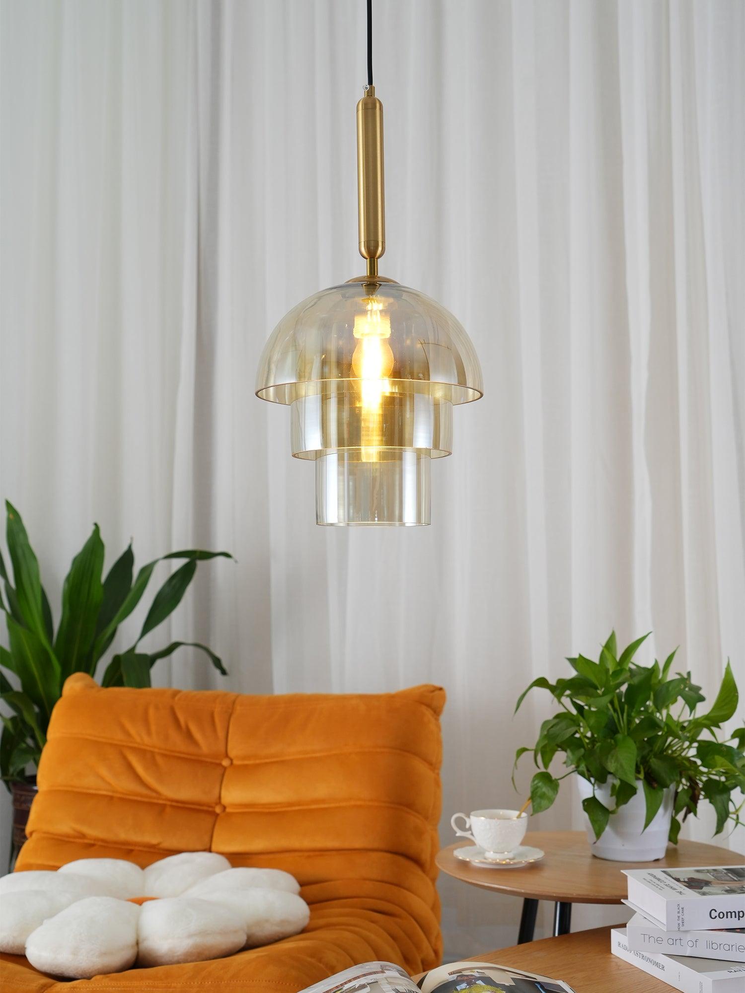 Jolly Pendant Lamp | Gold Iron & Cognac Glass | 25cm Diameter