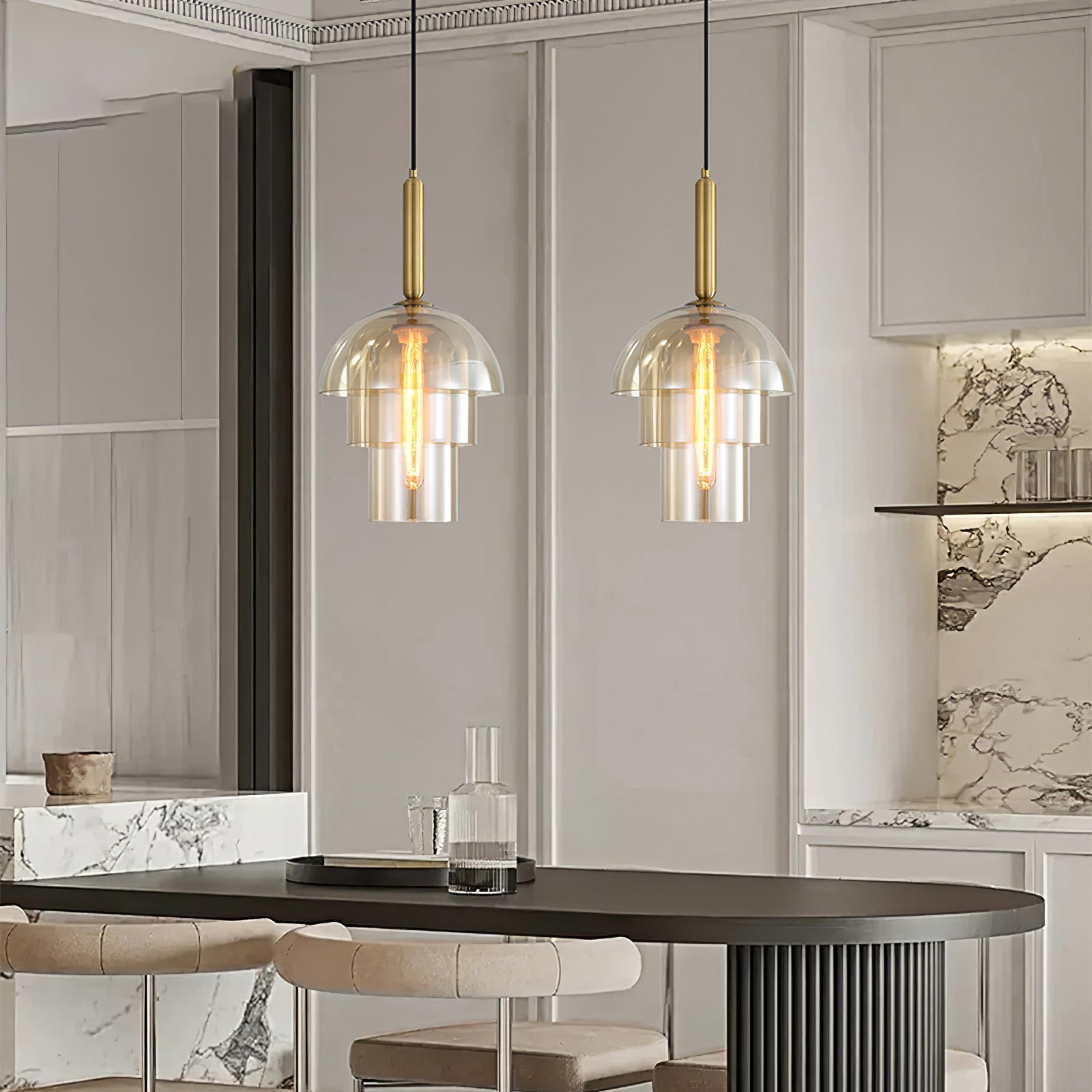 Jolly Pendant Lamp | Gold Iron & Cognac Glass | 25cm Diameter