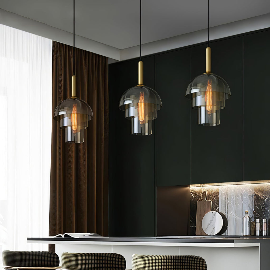 Jolly Pendant Lamp | Gold Iron & Cognac Glass | 25cm Diameter