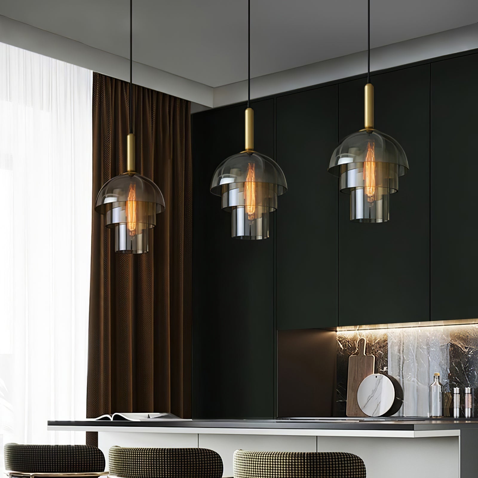 Jolly Pendant Lamp | Gold Iron & Cognac Glass | 25cm Diameter