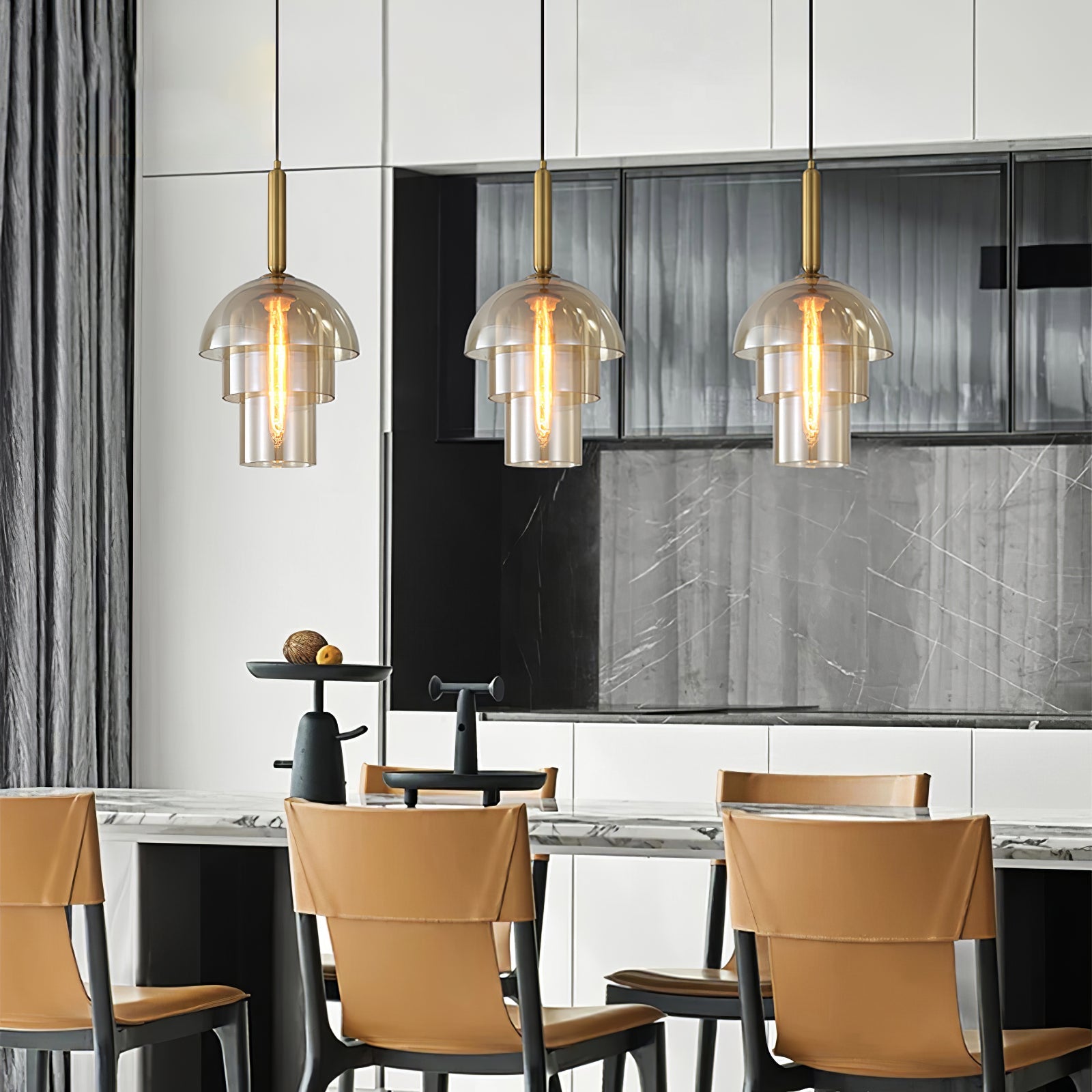 Jolly Pendant Lamp | Gold Iron & Cognac Glass | 25cm Diameter