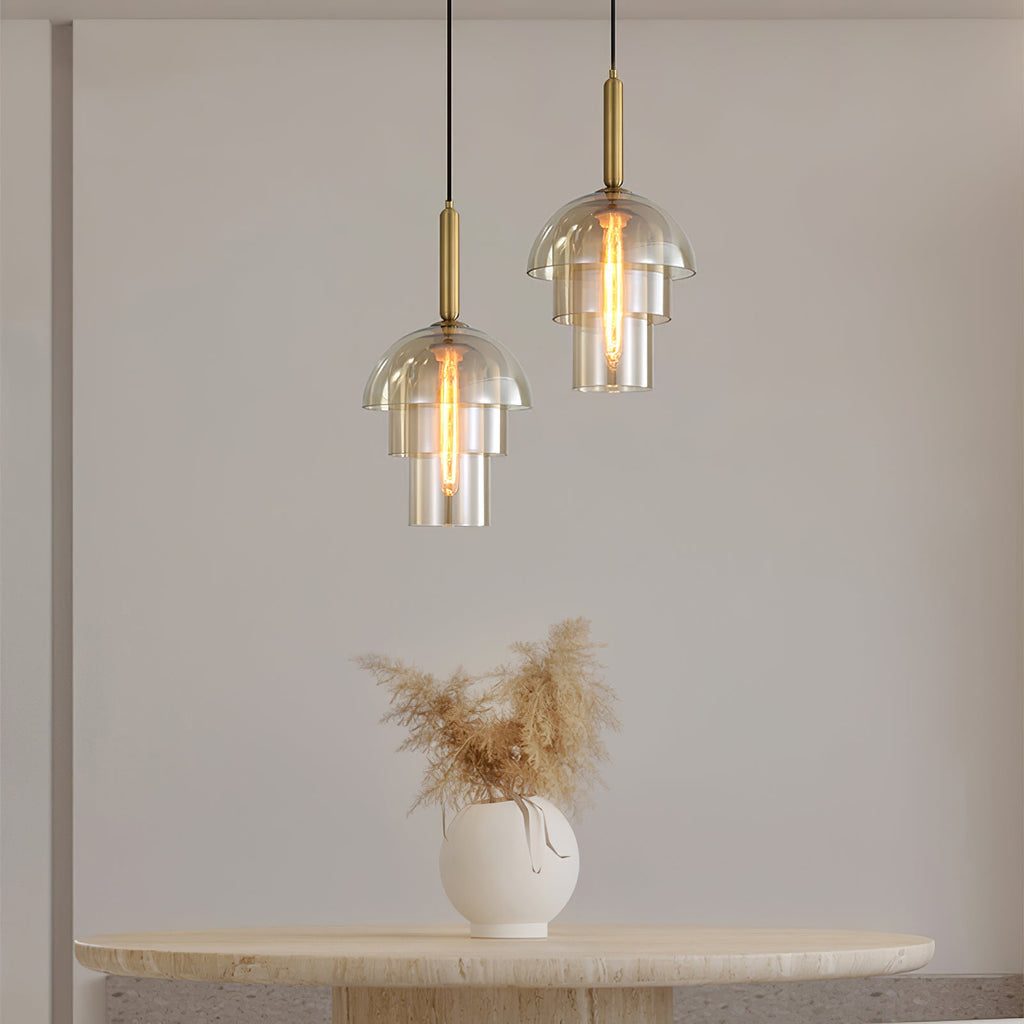 Jolly Pendant Lamp | Gold Iron & Cognac Glass | 25cm Diameter