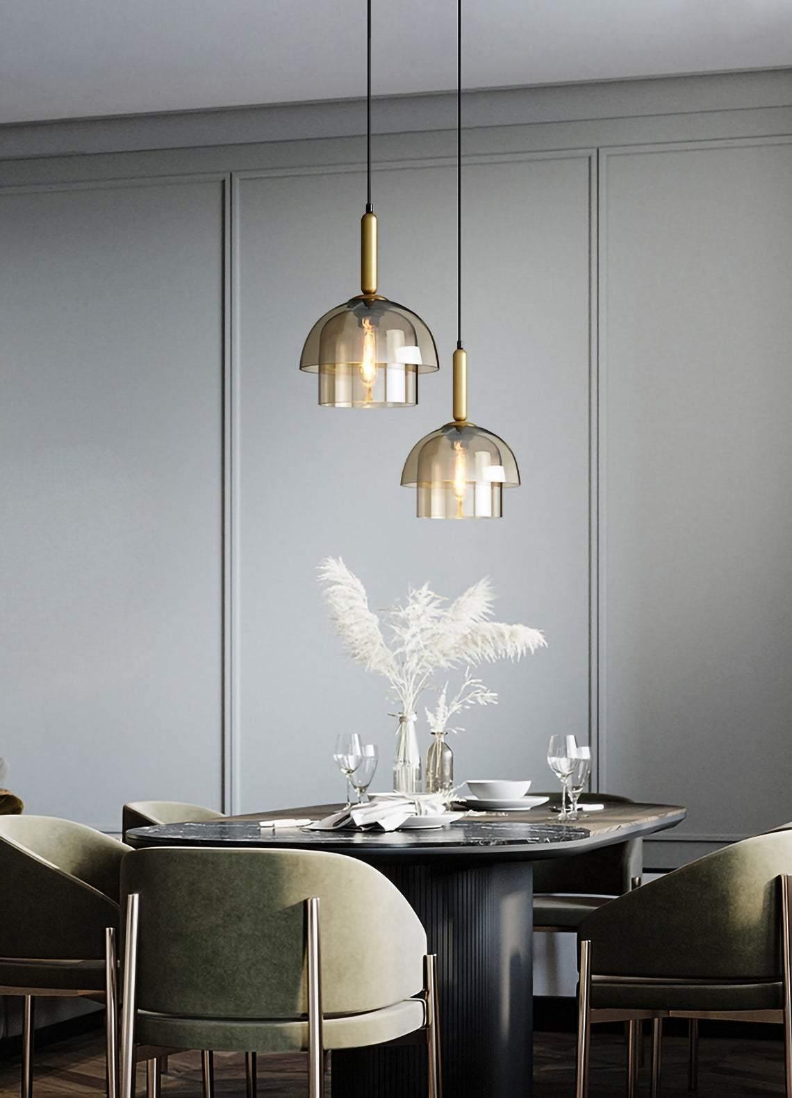 Jolly Pendant Lamp | Gold Iron & Cognac Glass | 25cm Diameter