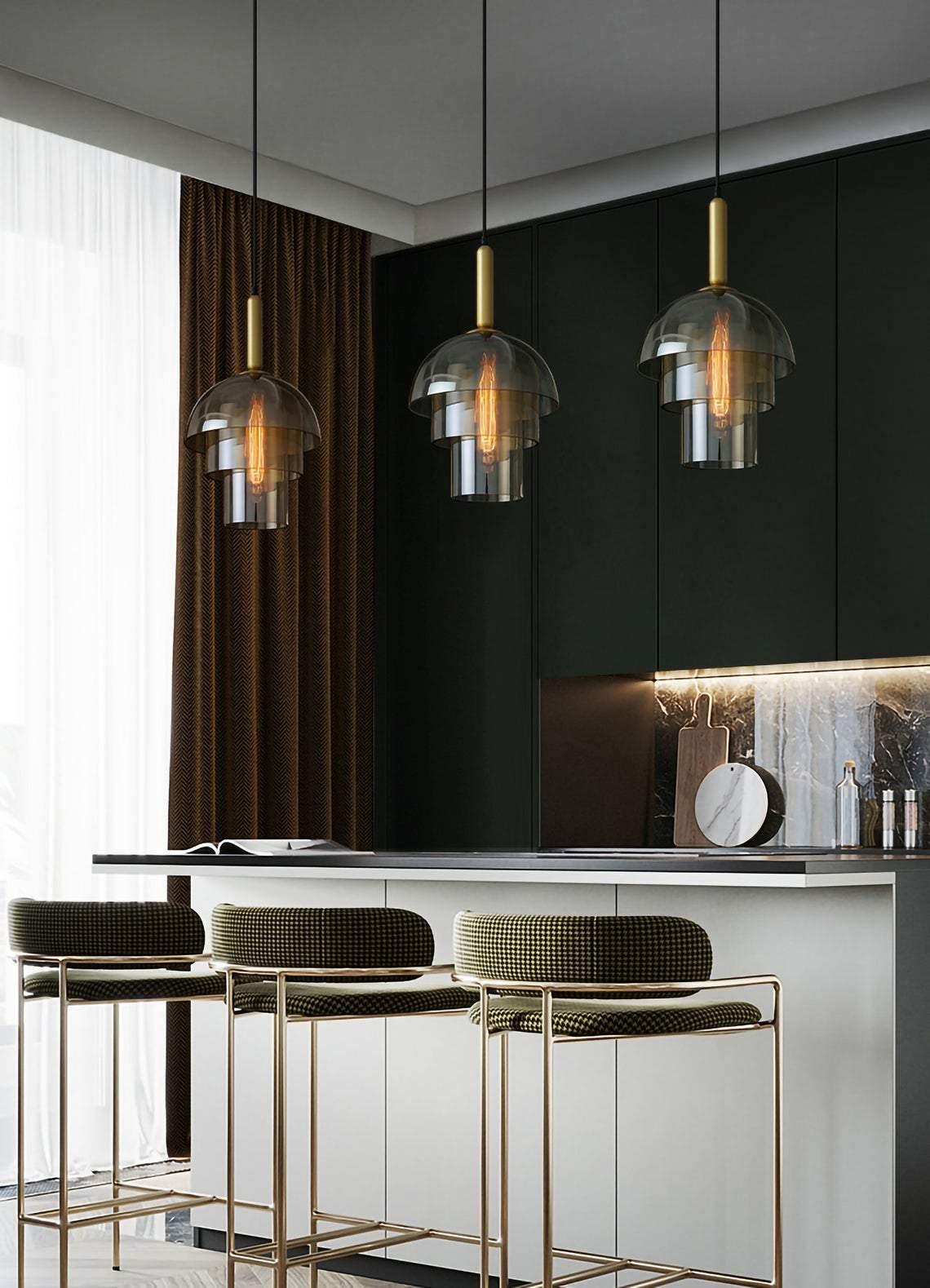 Jolly Pendant Lamp | Gold Iron & Cognac Glass | 25cm Diameter