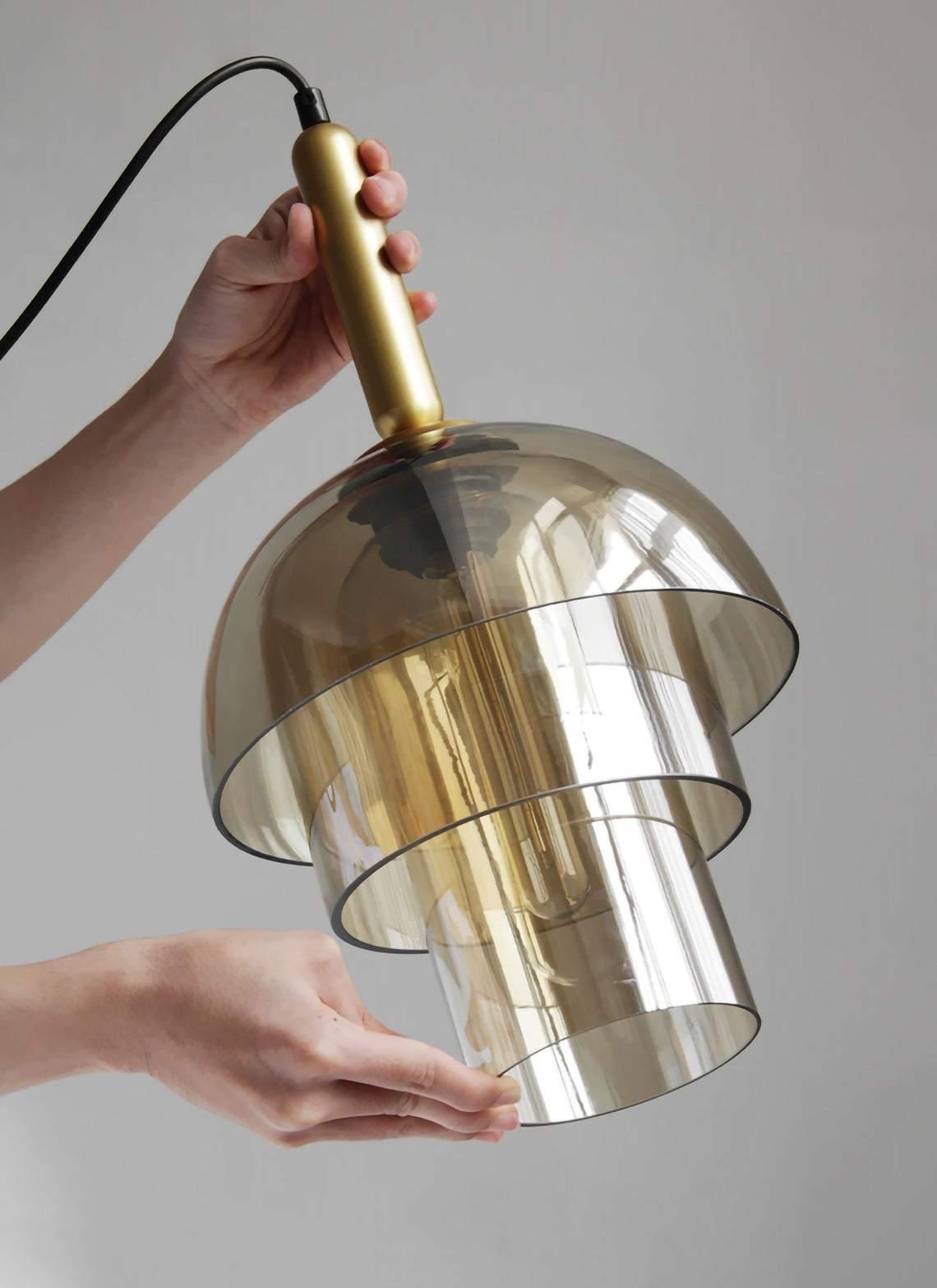 Jolly Pendant Lamp | Gold Iron & Cognac Glass | 25cm Diameter