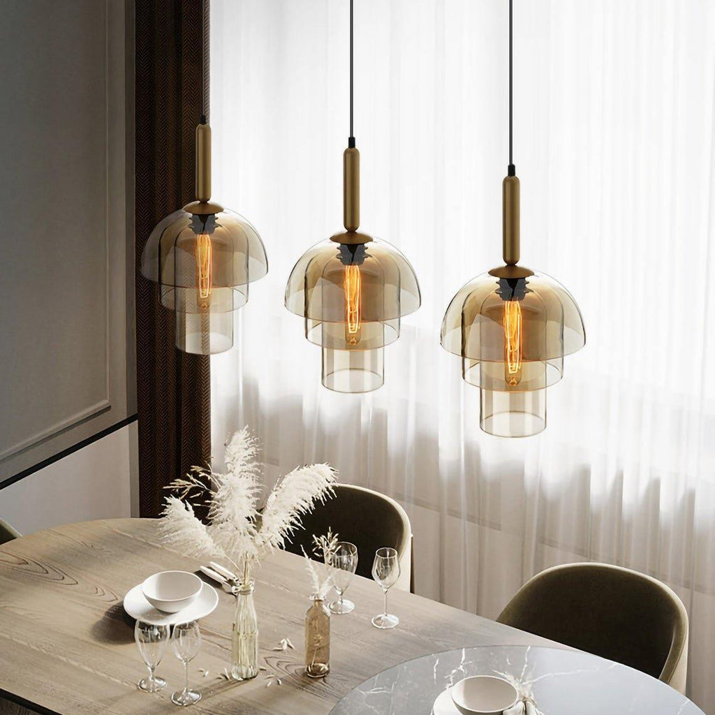 Jolly Pendant Lamp | Gold Iron & Cognac Glass | 25cm Diameter