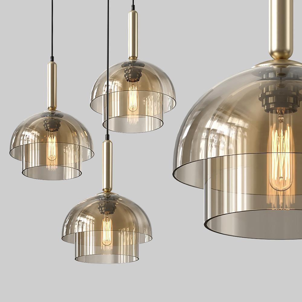 Jolly Pendant Lamp | Gold Iron & Cognac Glass | 25cm Diameter