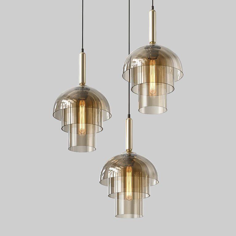 Jolly Pendant Lamp | Gold Iron & Cognac Glass | 25cm Diameter