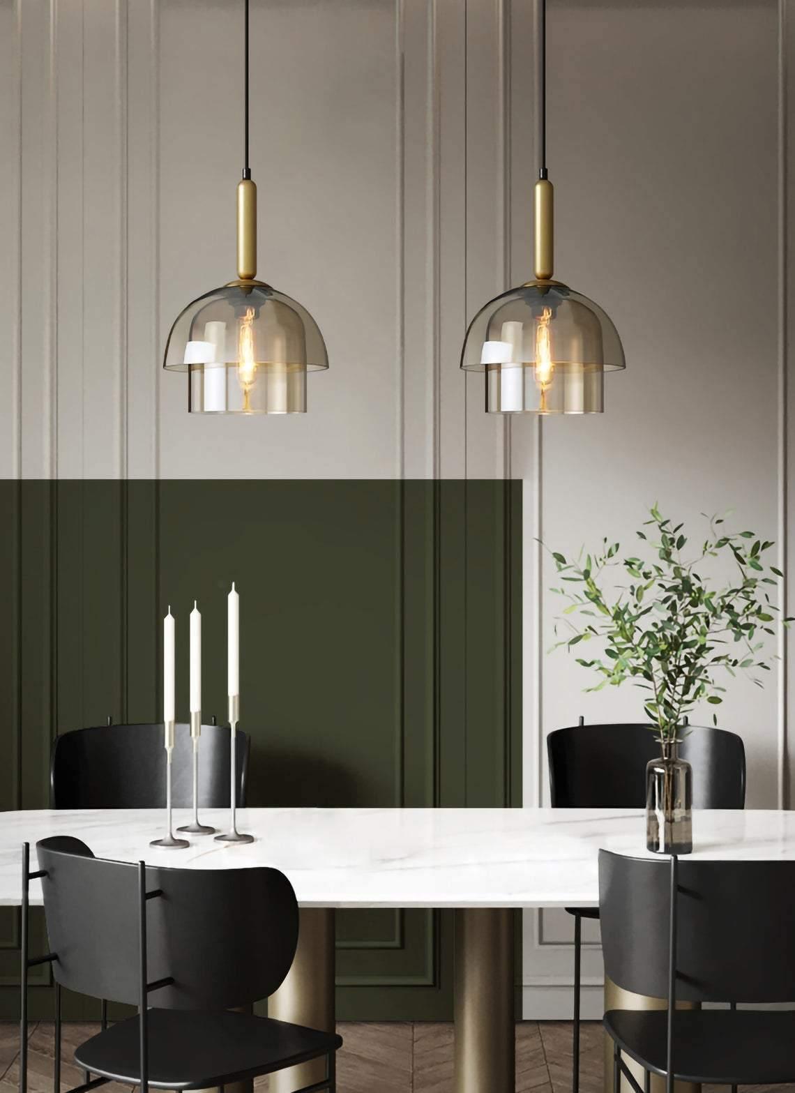 Jolly Pendant Lamp | Gold Iron & Cognac Glass | 25cm Diameter