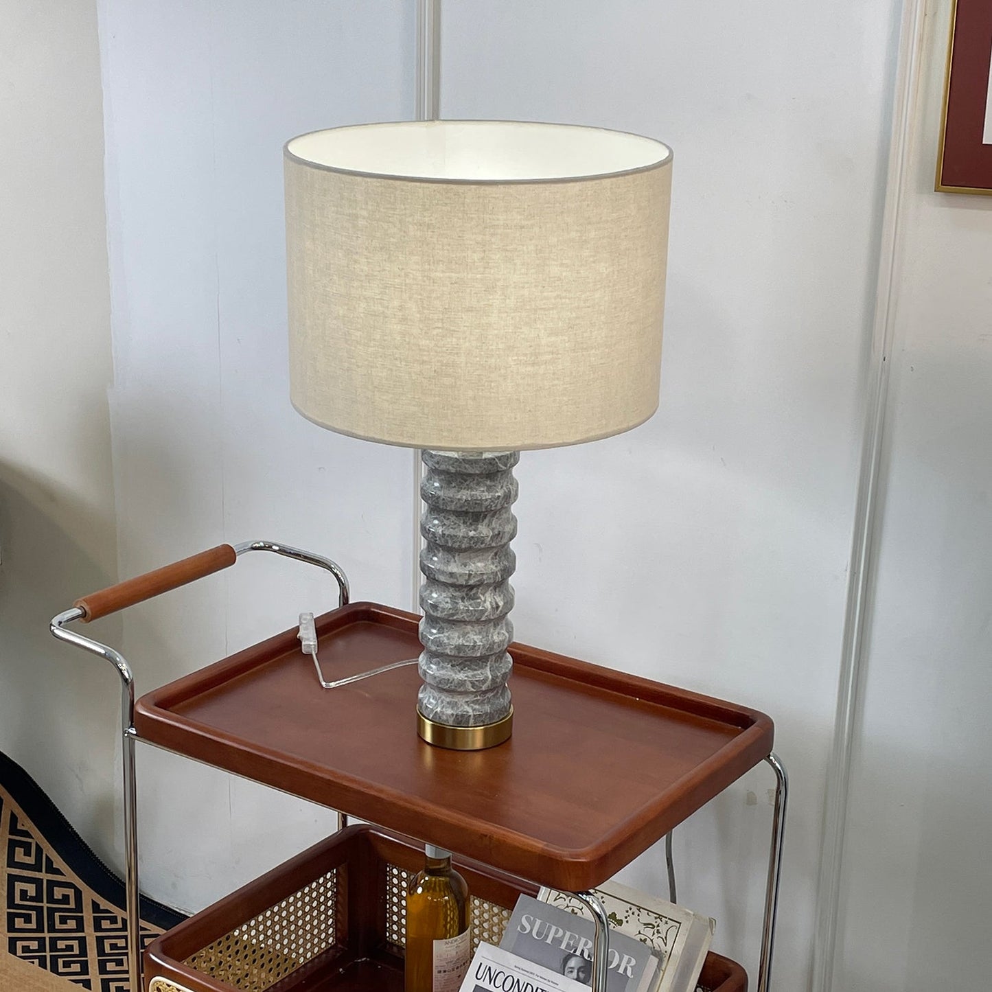 Julienne Marble Table Lamp | Marble & Iron | Grey Base White Shade