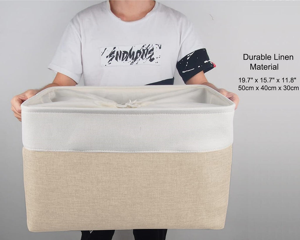 Canvas Storage Basket | White & Khaki | Multiple Sizes Available