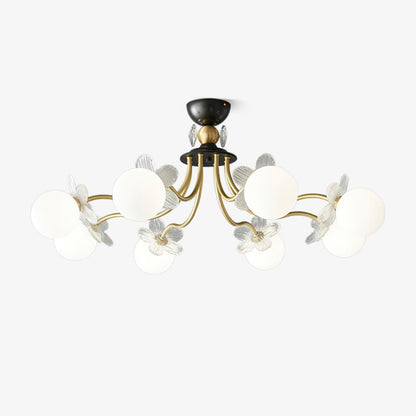 Blossom Flower Chandelier | Brass & Glass | White
