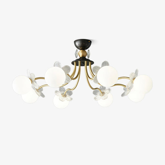 Blossom Flower Chandelier | Brass & Glass | White