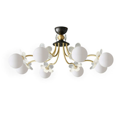 Blossom Flower Chandelier | Brass & Glass | White