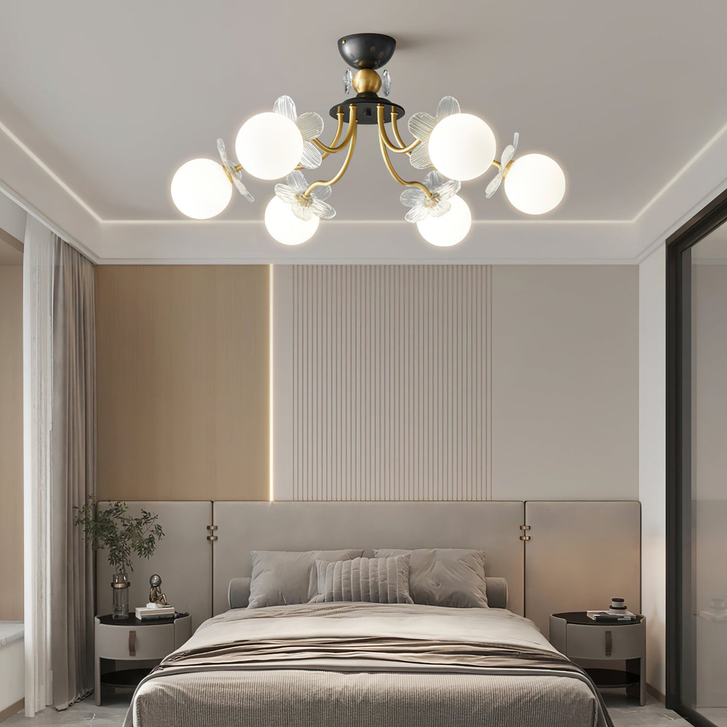 Blossom Flower Chandelier | Brass & Glass | White
